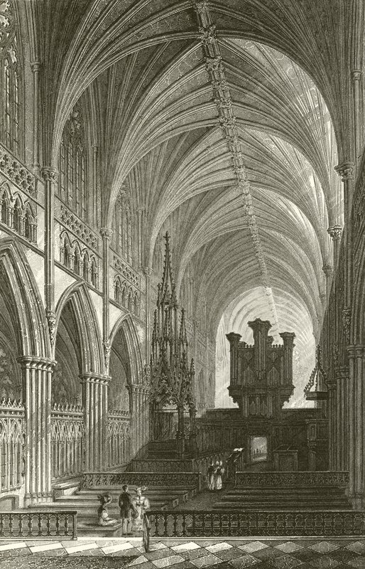 Interiér katedrály v Exeteru od Thomas Allom