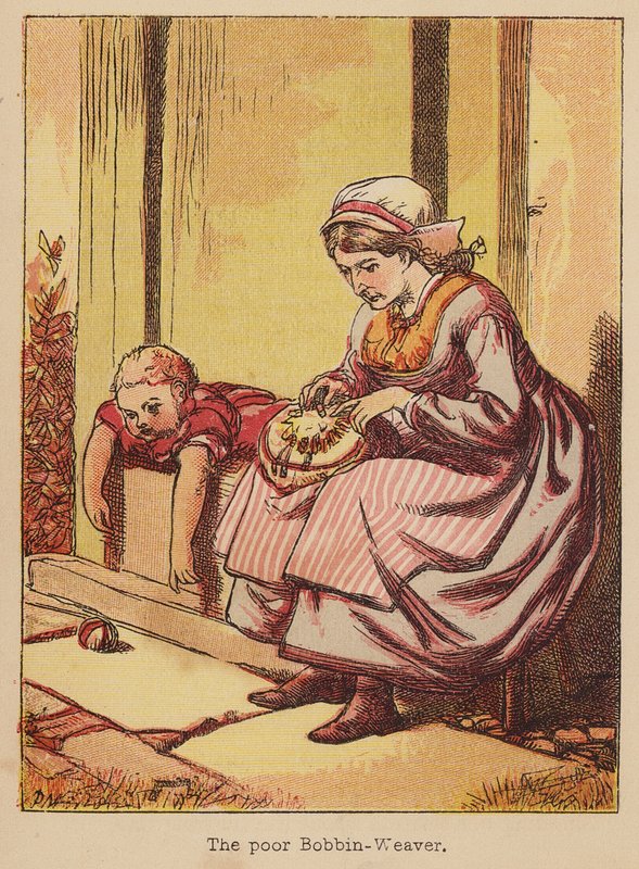 Chudák Bobbin-Weaver (kolorovaná rytina) od Thomas Dalziel