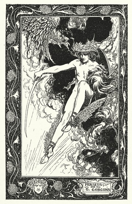 Perseus a Gorgony (litografie) od Thomas Heath Robinson