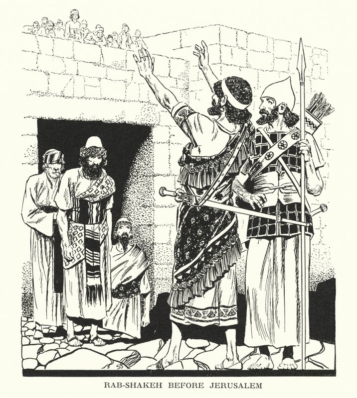 Rab-Šakeh před Jeruzalémem (litografie) od Thomas Heath Robinson
