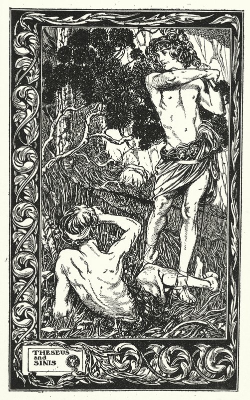 Theseus a Sinis (litografie) od Thomas Heath Robinson