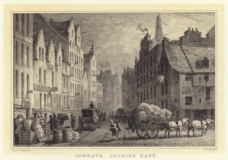 Cowgate, při pohledu na východ (rytina) od Thomas Hosmer (after) Shepherd