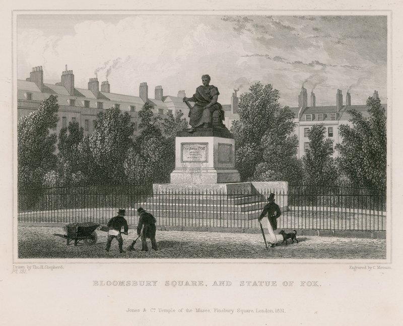 Bloomsbury Square a socha Foxe od Thomas Hosmer Shepherd