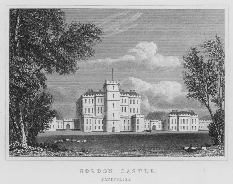 Gordon Castle, Banffshire (rytina) od Thomas Hosmer Shepherd