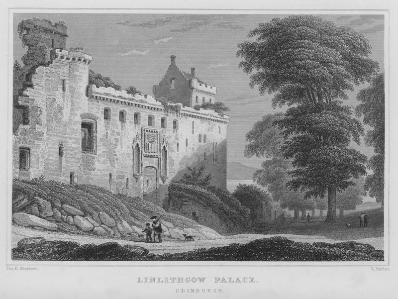 Linlithgow Palace, Edinburgh (rytina) od Thomas Hosmer Shepherd