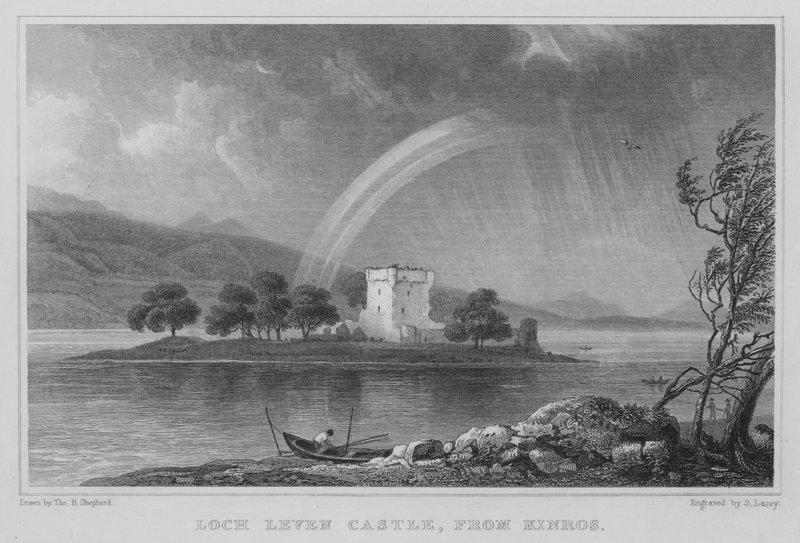 Hrad Loch Leven, z Kinros (rytina) od Thomas Hosmer Shepherd