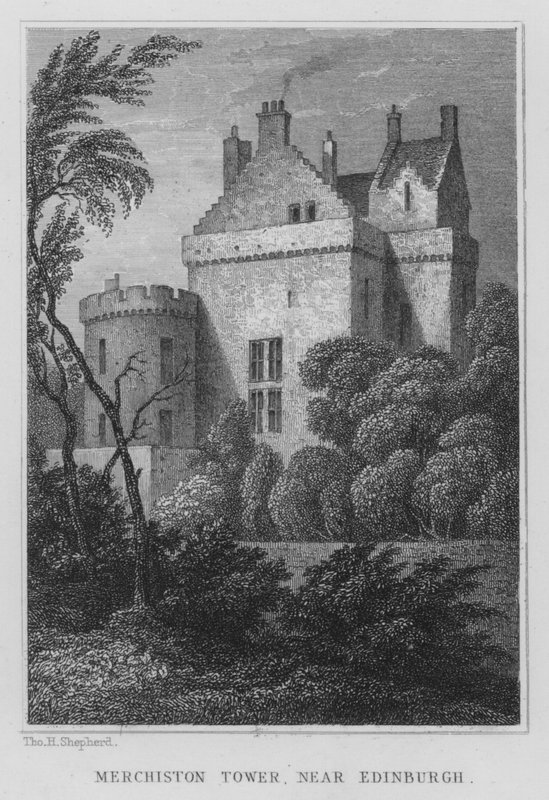 Merchiston Tower, poblíž Edinburghu (rytina) od Thomas Hosmer Shepherd