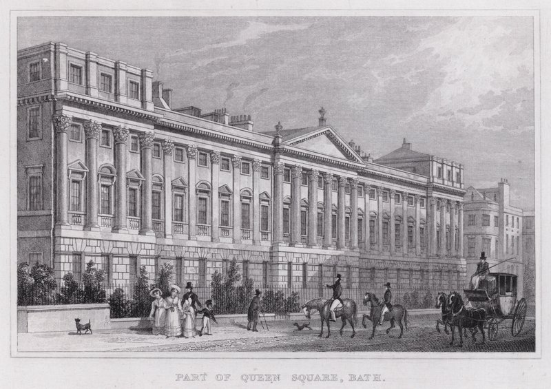 Část Queen Square, Bath (rytina) od Thomas Hosmer Shepherd