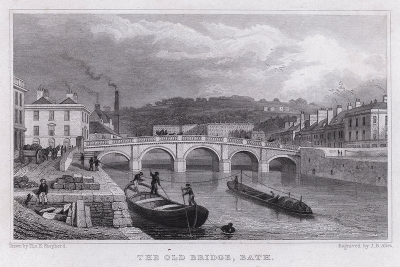 Starý most, Bath (rytina) od Thomas Hosmer Shepherd