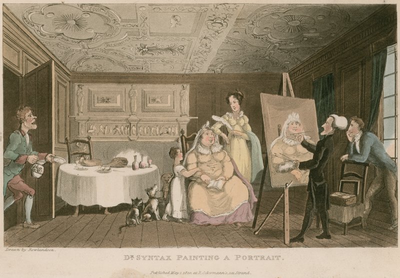 Dr Syntax maluje portrét od Thomas Rowlandson