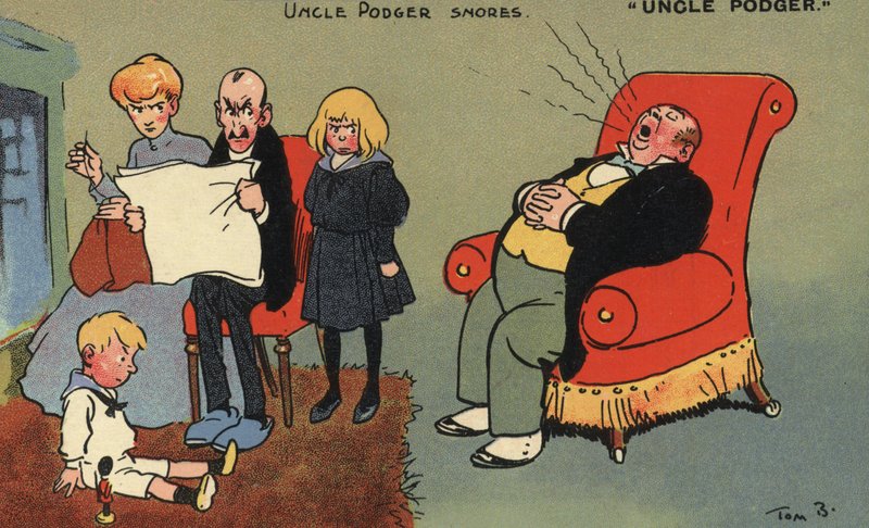 Strýček Podger chrápe (barevné litho) od Tom Browne