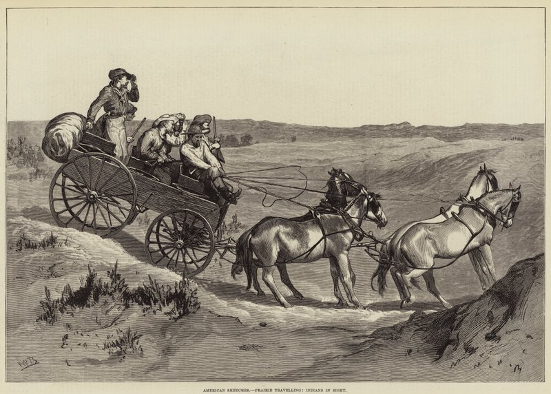 American Sketches, Prairie Travelling, Indiáni v dohledu od Valentine Walter Lewis Bromley