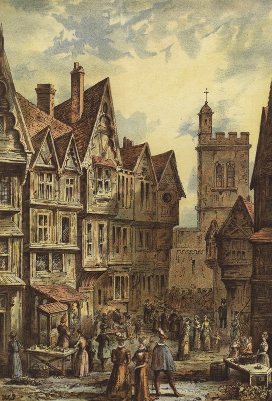 Bucklesbury, Cheapside (chromolitho) od Waldo Sargeant