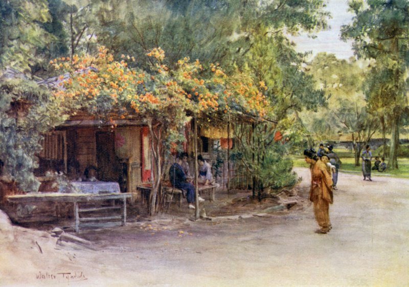 Mříž s bignoniemi, park Marujama, Kjóto od Walter Frederick Roofe Tyndale