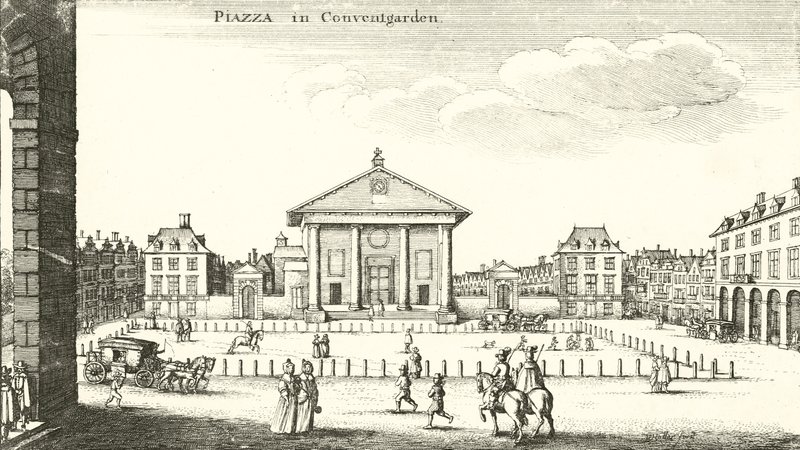 Piazza, Covent Garden, Londýn (rytina) od Wenceslaus Hollar