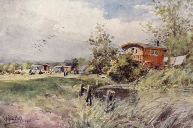 Cikánský tábor (barevná litografie) od Wilfrid Williams Ball