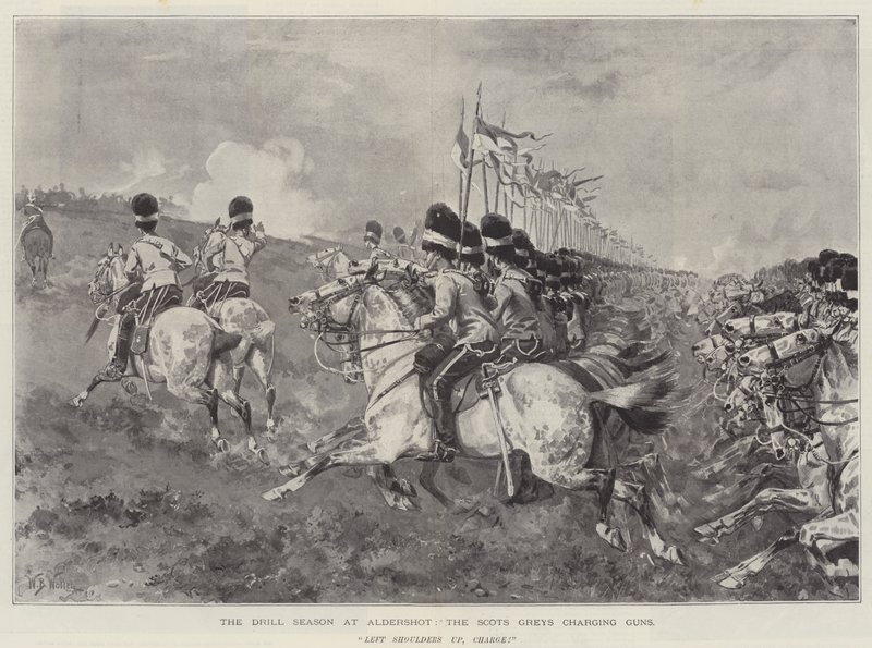 Drill Season na Aldershot, Scots Greys nabíjejí zbraně od William Barnes Wollen