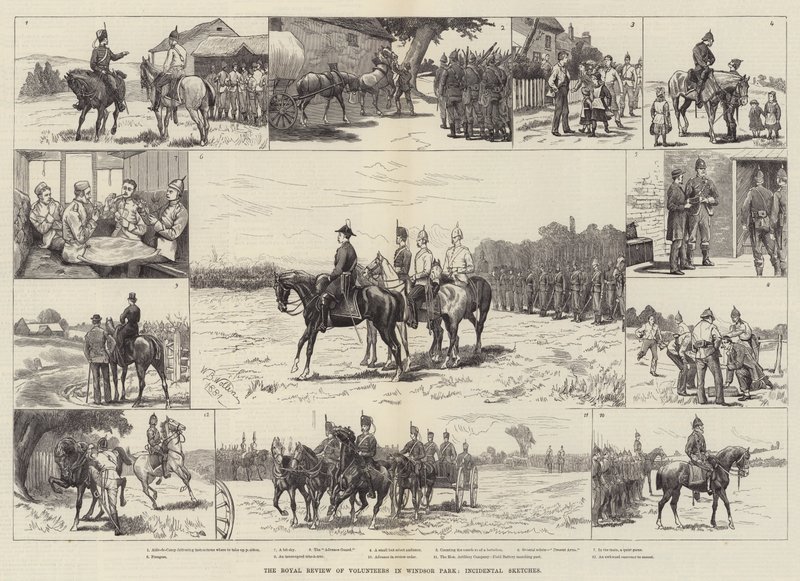 The Royal Review of Volunteers in Windsor Park, Incidental Sketches od William Barnes Wollen