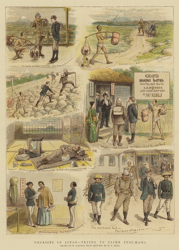 Turisté v Japonsku, kteří se snaží vylézt na Fusi-Hama (chromolitho) od William Ralston