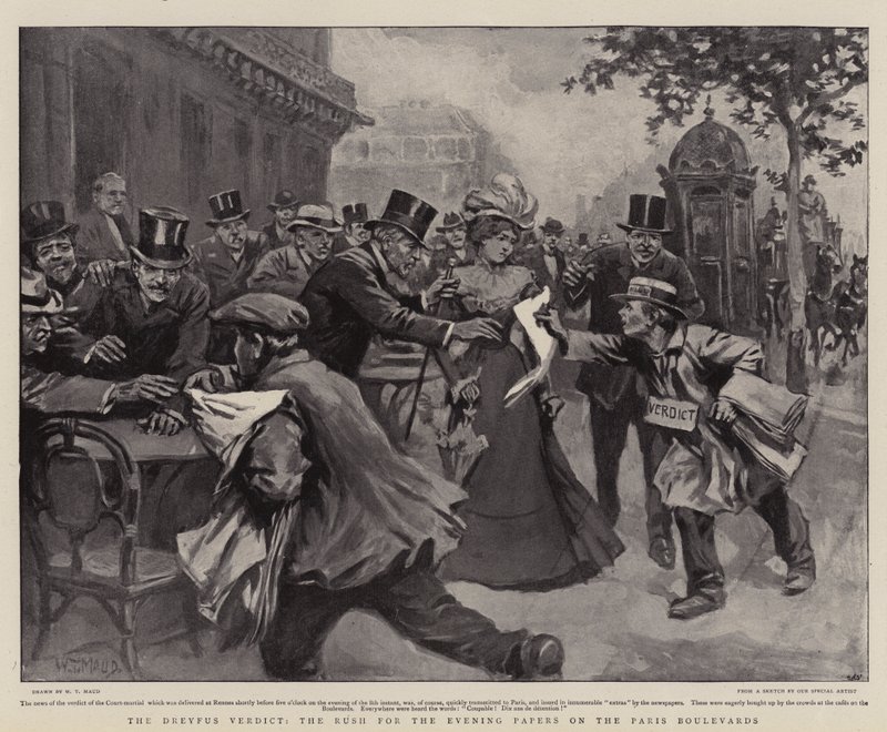 Dreyfusův verdikt, spěch pro večerní noviny na pařížských bulvárech od William T. Maud