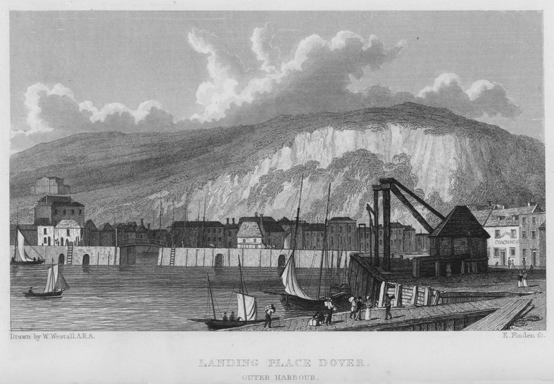 Místo přistání, Dover, Vnější přístav (rytina) od William (after) Westall