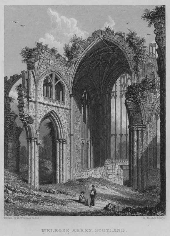 Melrose Abbey, Skotsko (rytina) od William (after) Westall