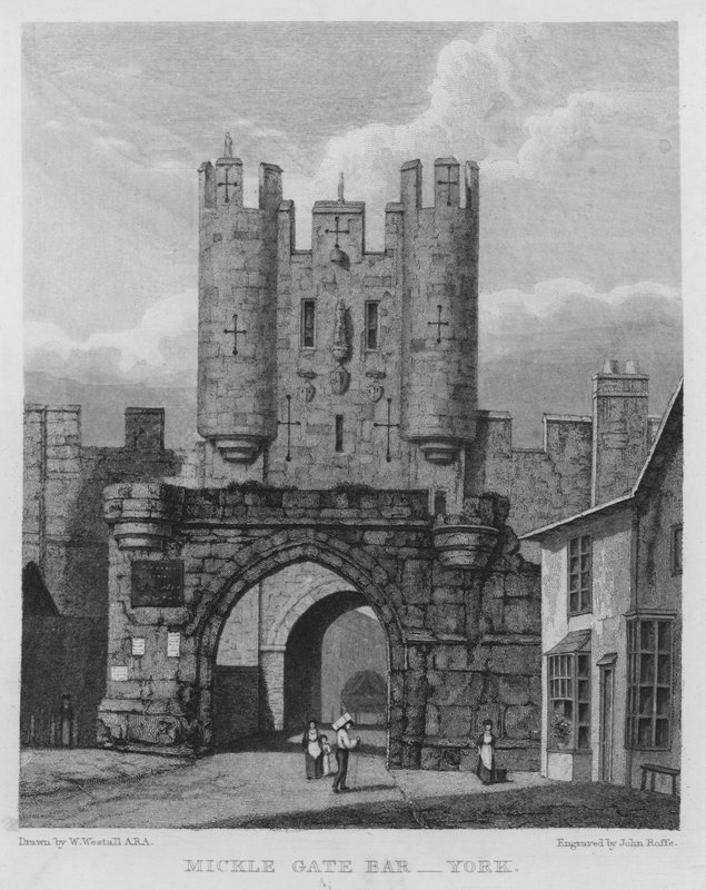 Mickle Gate Bar, York (rytina) od William (after) Westall