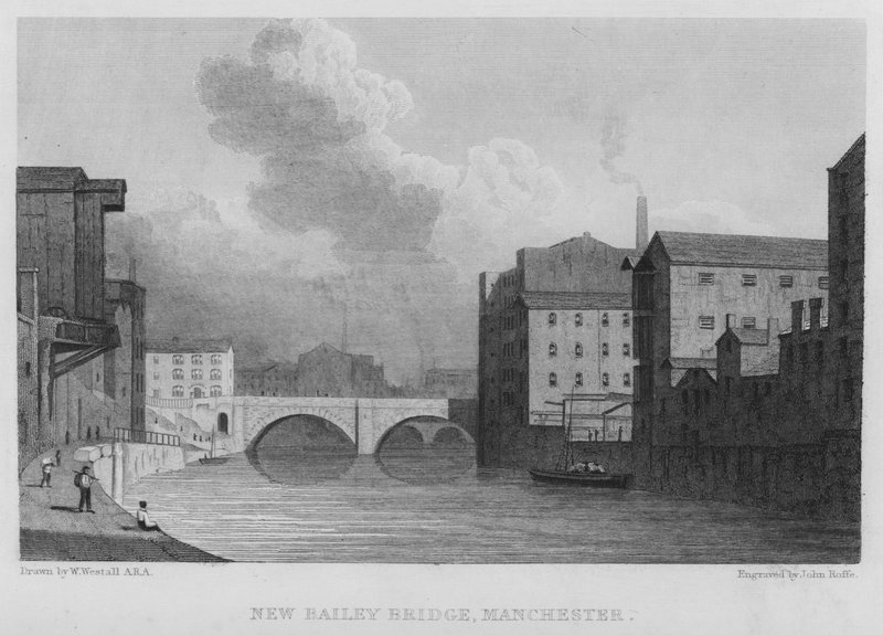 New Bailey Bridge, Manchester (rytina) od William (after) Westall