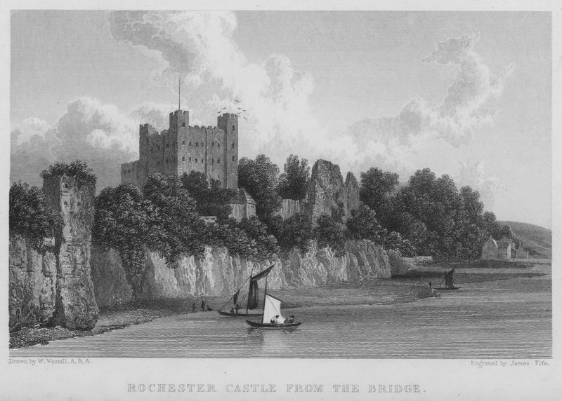 Rochester Castle, from the Bridge (rytina) od William (after) Westall