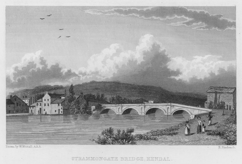 Stramongate Bridge, Kendal (rytina) od William (after) Westall
