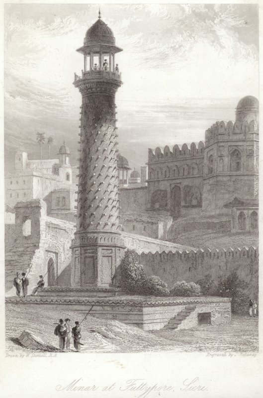Minar ve Futtypore Sicri od William Daniell
