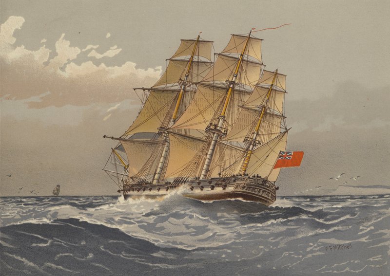 Fregata s 38 děly, kolem roku 1770 od William Frederick Mitchell