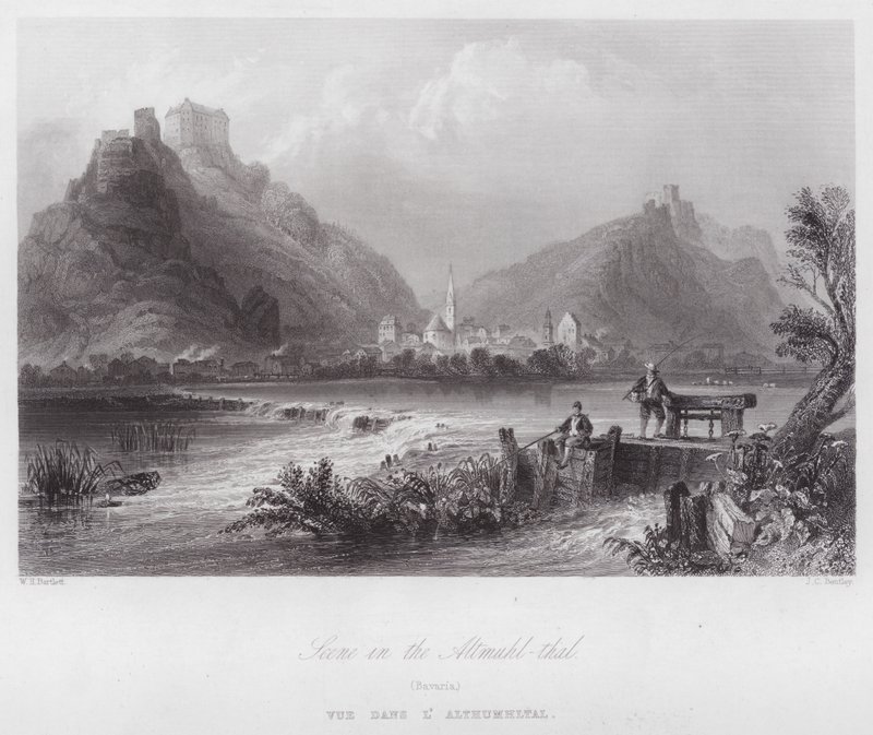 Scéna v Altmuhl-thal, Bavorsko (rytina) od William H. Bartlett