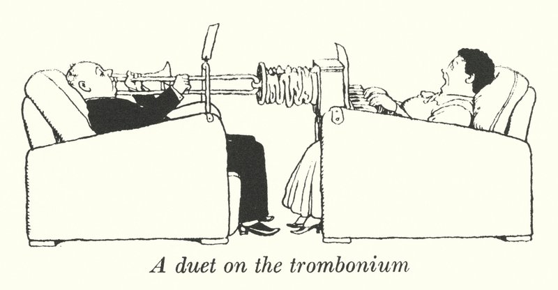 Duet na trombonium (litho) od William Heath Robinson