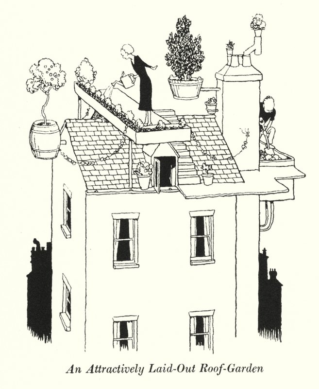 Atraktivně položená střešní zahrada (litho) od William Heath Robinson