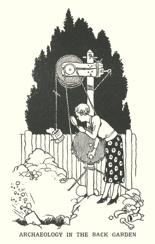 Archeologie v zadní zahradě (litho) od William Heath Robinson