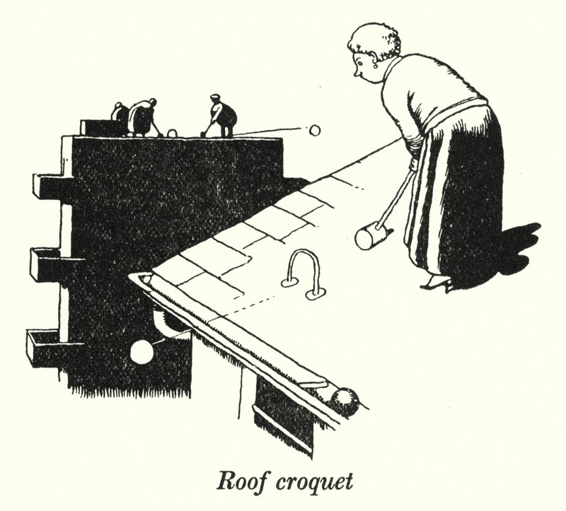 Střešní kroket (litho) od William Heath Robinson