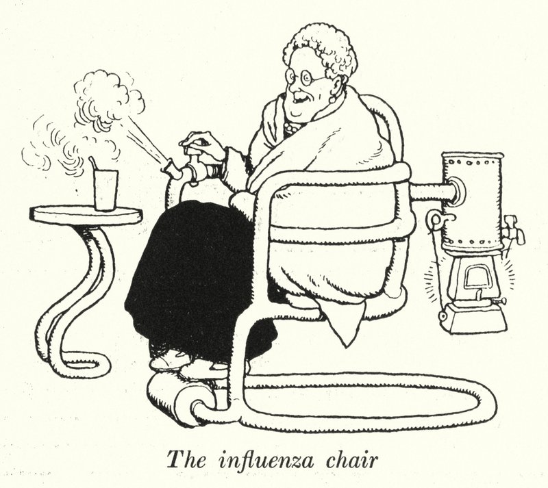 Chřipkové křeslo (litho) od William Heath Robinson