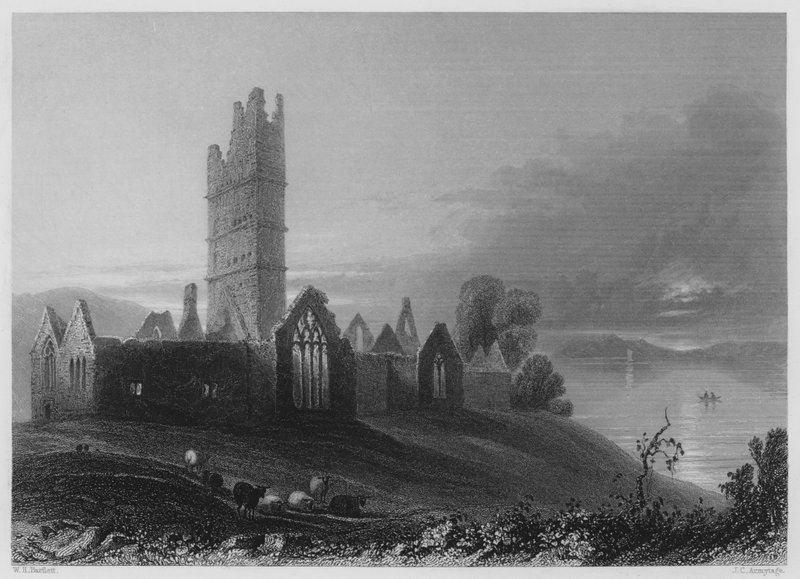 Abbey of Moyne (rytina) od William Henry (after) Bartlett