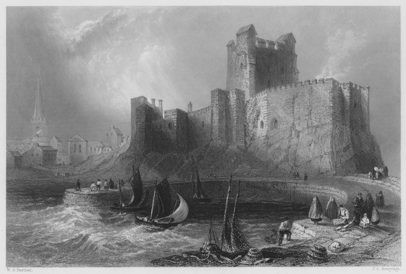 Hrad Carrickfergus (rytina) od William Henry (after) Bartlett