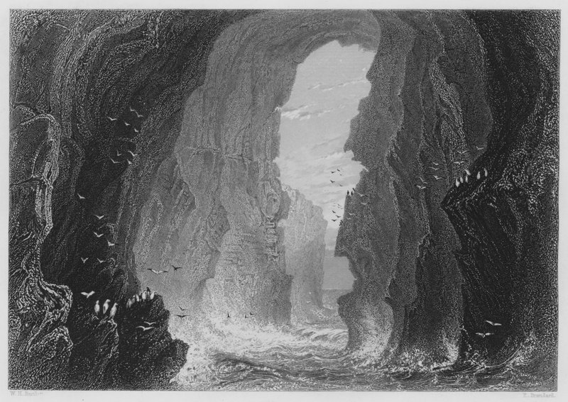 Dunkerry Cave, County Antrim (rytina) od William Henry (after) Bartlett