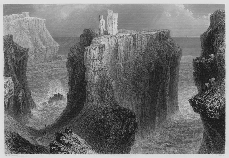 Dunseverick Castle, County Antrim (rytina) od William Henry (after) Bartlett