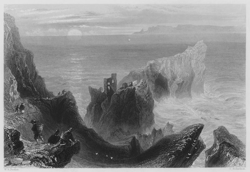 Kenbane Castle, County Antrim (rytina) od William Henry (after) Bartlett