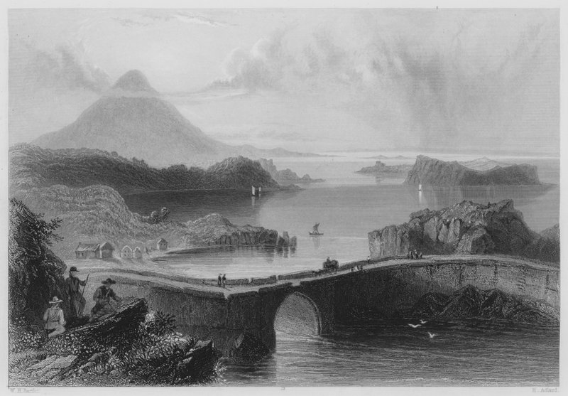Pontoon Bridge, Lough Conn (rytina) od William Henry (after) Bartlett