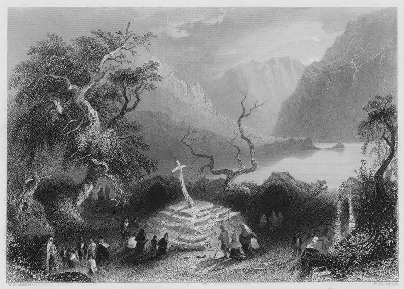 Scéna v Gougane Barra (rytina) od William Henry (after) Bartlett