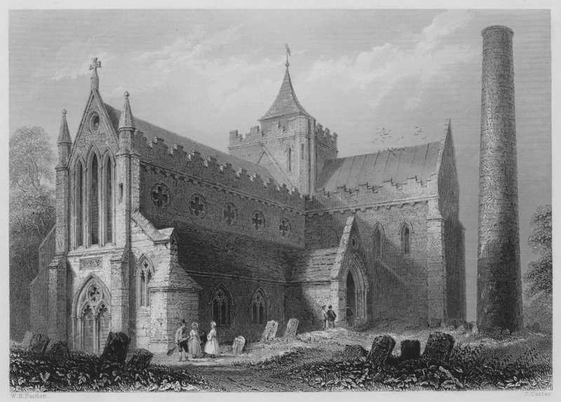 St Canice, Kilkenny (rytina) od William Henry (after) Bartlett