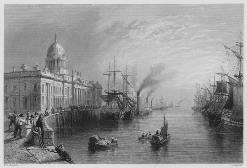 Custom House, Dublin (rytina) od William Henry (after) Bartlett