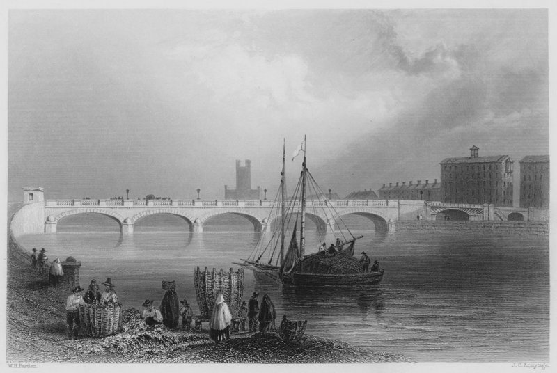 Wellesley Bridge, Limerick (rytina) od William Henry (after) Bartlett