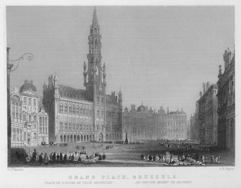 Grand Place, Brusel (rytina) od William Henry Bartlett