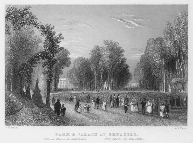Park a palác v Bruselu (rytina) od William Henry Bartlett